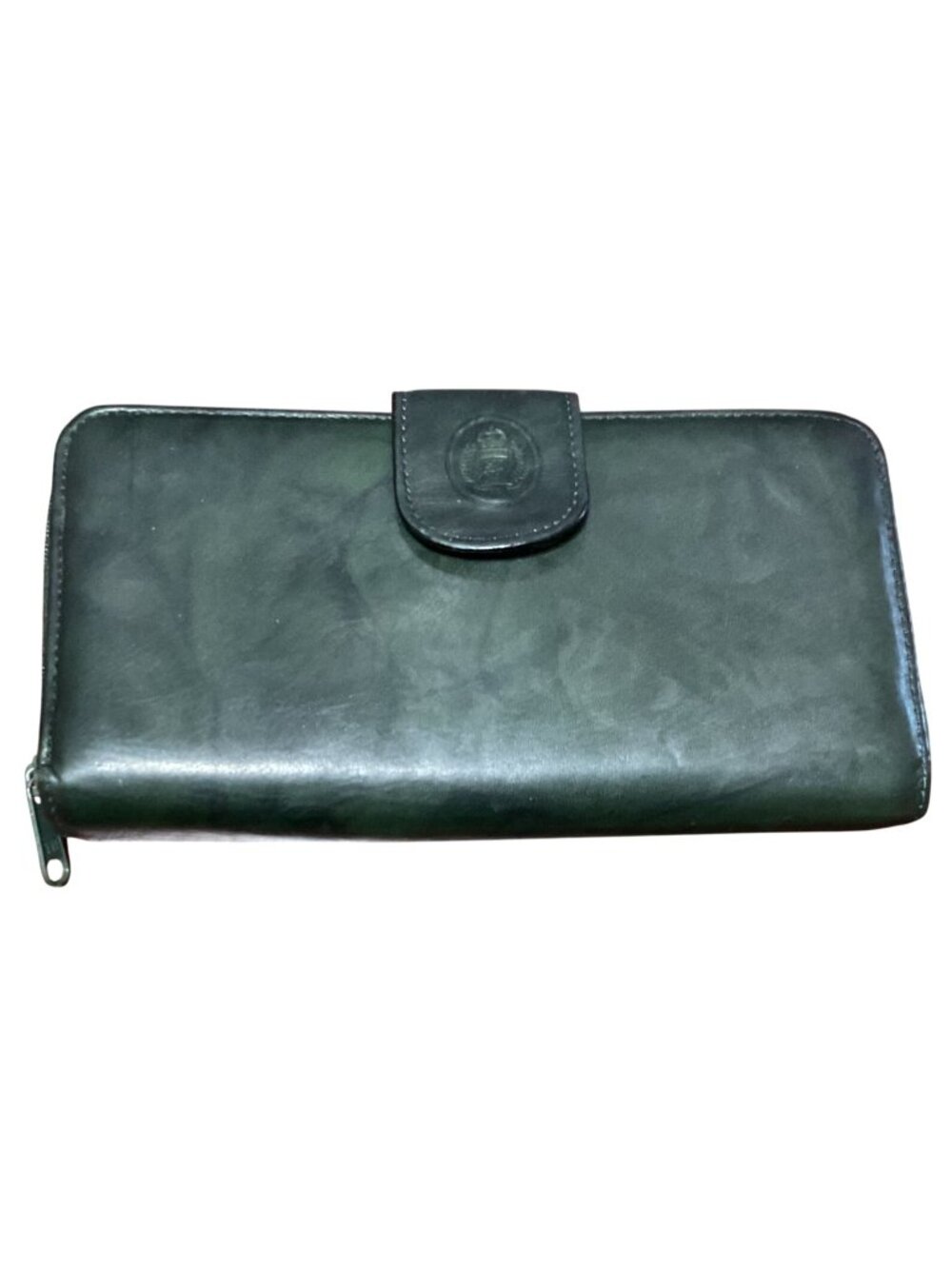 Vtg Echt Prym Green Leather Wallet Billfold Top Grain Leather Heraldic 7.5 X 4